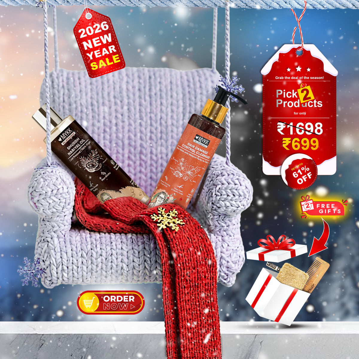 MYKK Shuddh Nariyal Oil 200ml & Hair Damage Control Cleanser Shampoo 200ml Combo | 100% Virgin Cold Pressed Coconut Oil for Skin, Hair & Massage with Damage Repair Shampoo