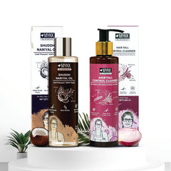 MYKK Shuddh Nariyal Oil 200ml & Hair Fall Control Cleanser Shampoo 200ml Combo | 100% Virgin Cold Pressed Coconut Oil for Skin & Hair with Anti-Hair Fall Shampoo