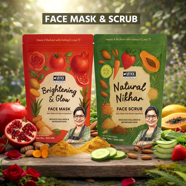 Brightening & Glow Face Mask & Natural Nikhar Face Scrub Combo - Mykk Store