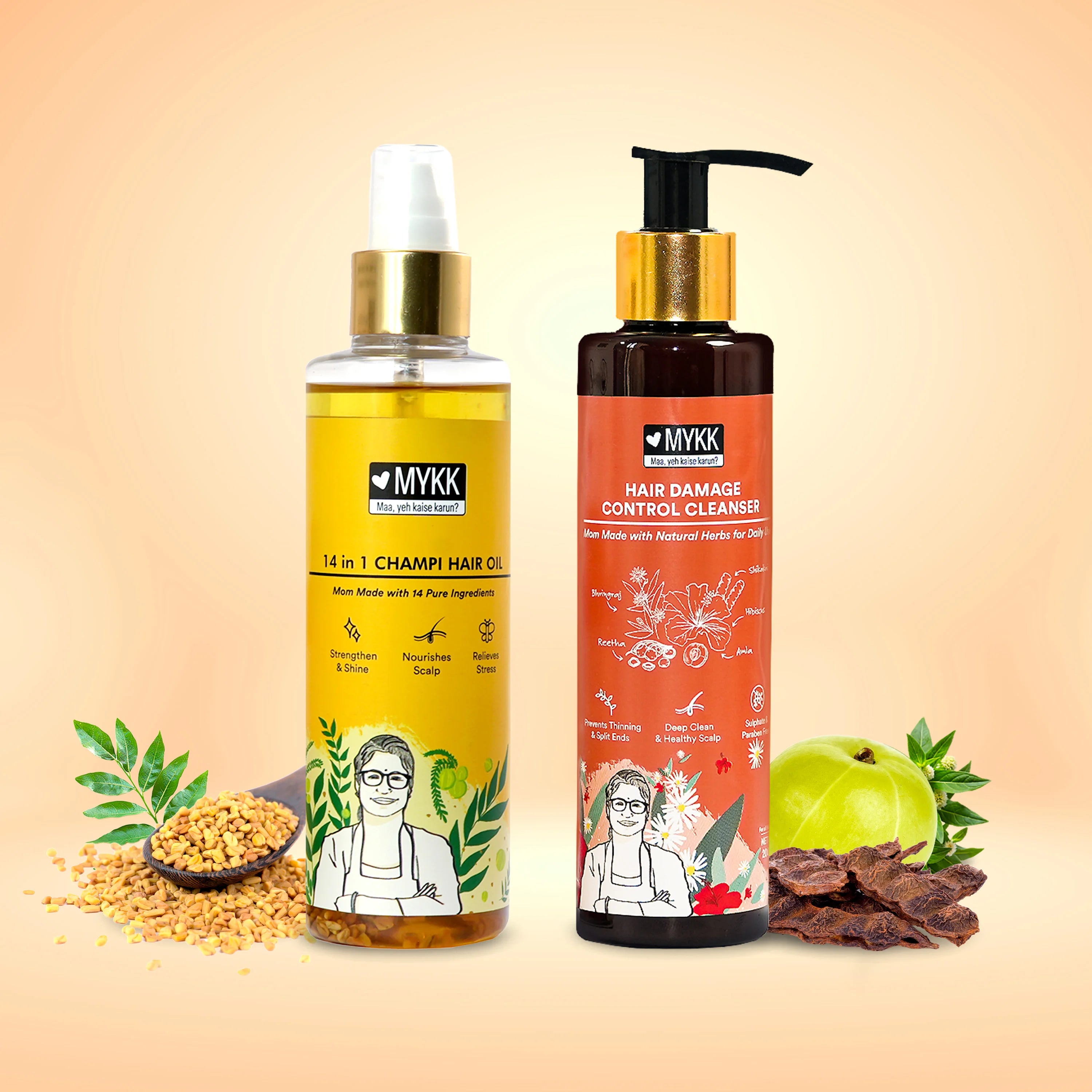 Mykk Champi Oil + Hair Damage Repair Cleanser Shampoo Combo – Winter Hair Care for Restored & Nourished Hair - Mykk Store