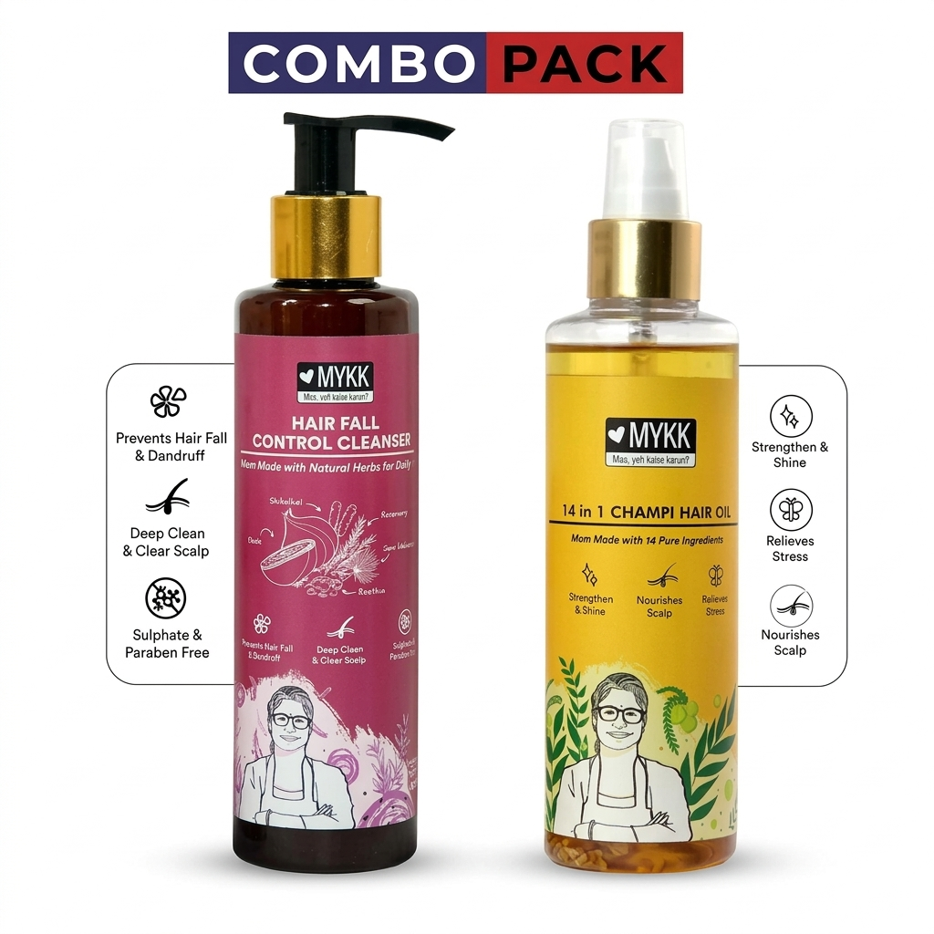 Mykk Champi Oil + Hair Fall Control Cleanser Shampoo Combo – Perfect Winter Hair Care Solution - Mykk Store
