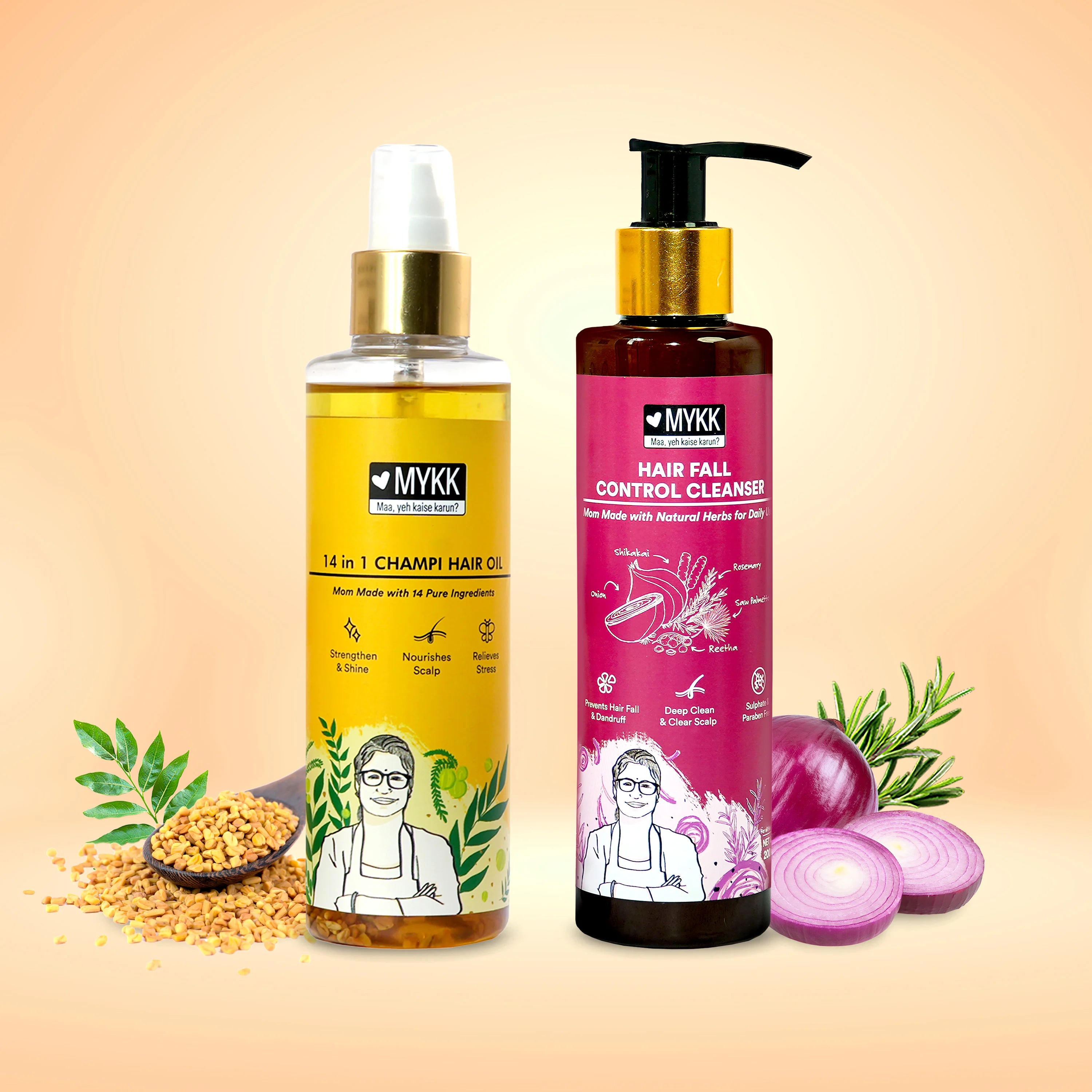 Mykk Champi Oil + Hair Fall Control Cleanser Shampoo Combo – Perfect Winter Hair Care Solution - Mykk Store
