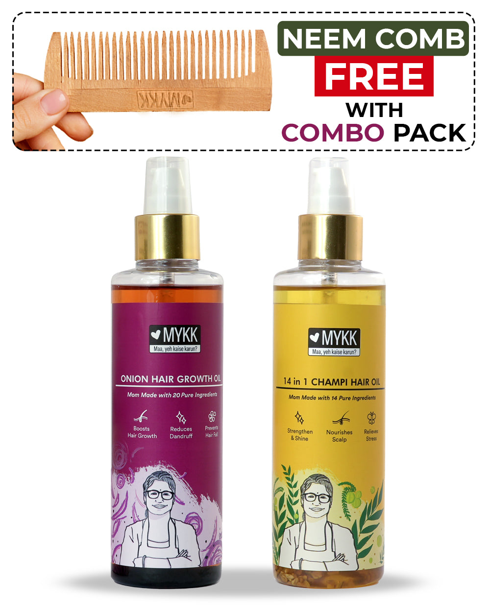 Combo 2 - Onion & Champi Oil + Free Neem Comb - Mykk Store