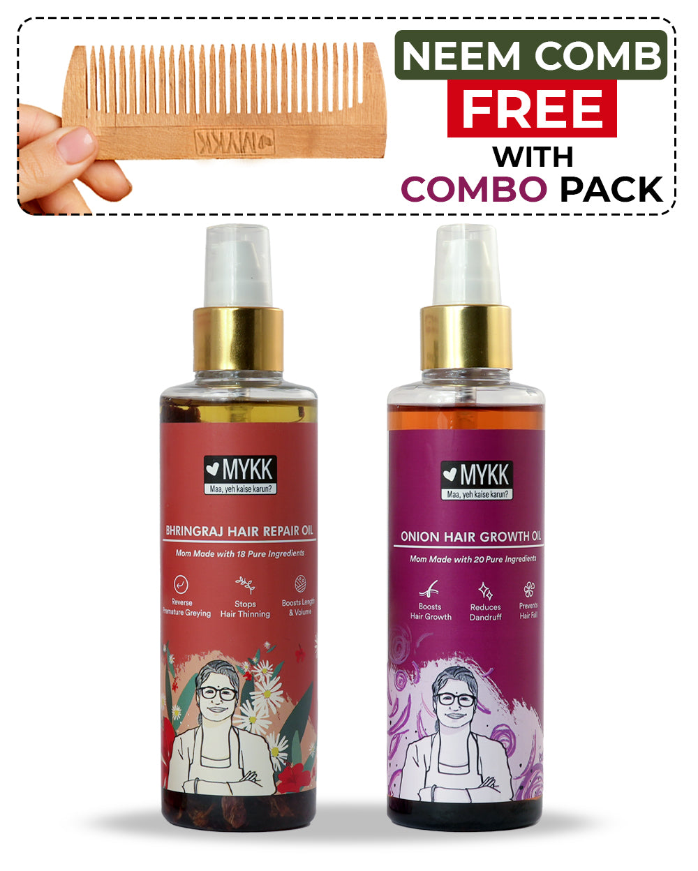 Combo 1 - Onion & Bhringraj Oil + Free Neem Comb - Mykk Store