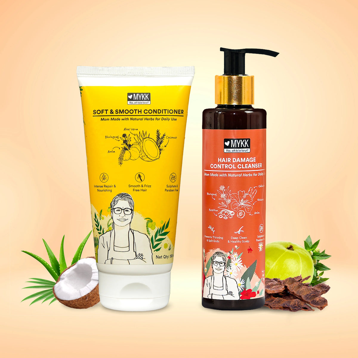 MYKK Hair Damage Control Cleanser Shampoo  + Soft & Smooth Conditioner Combo Pack - Mykk Store