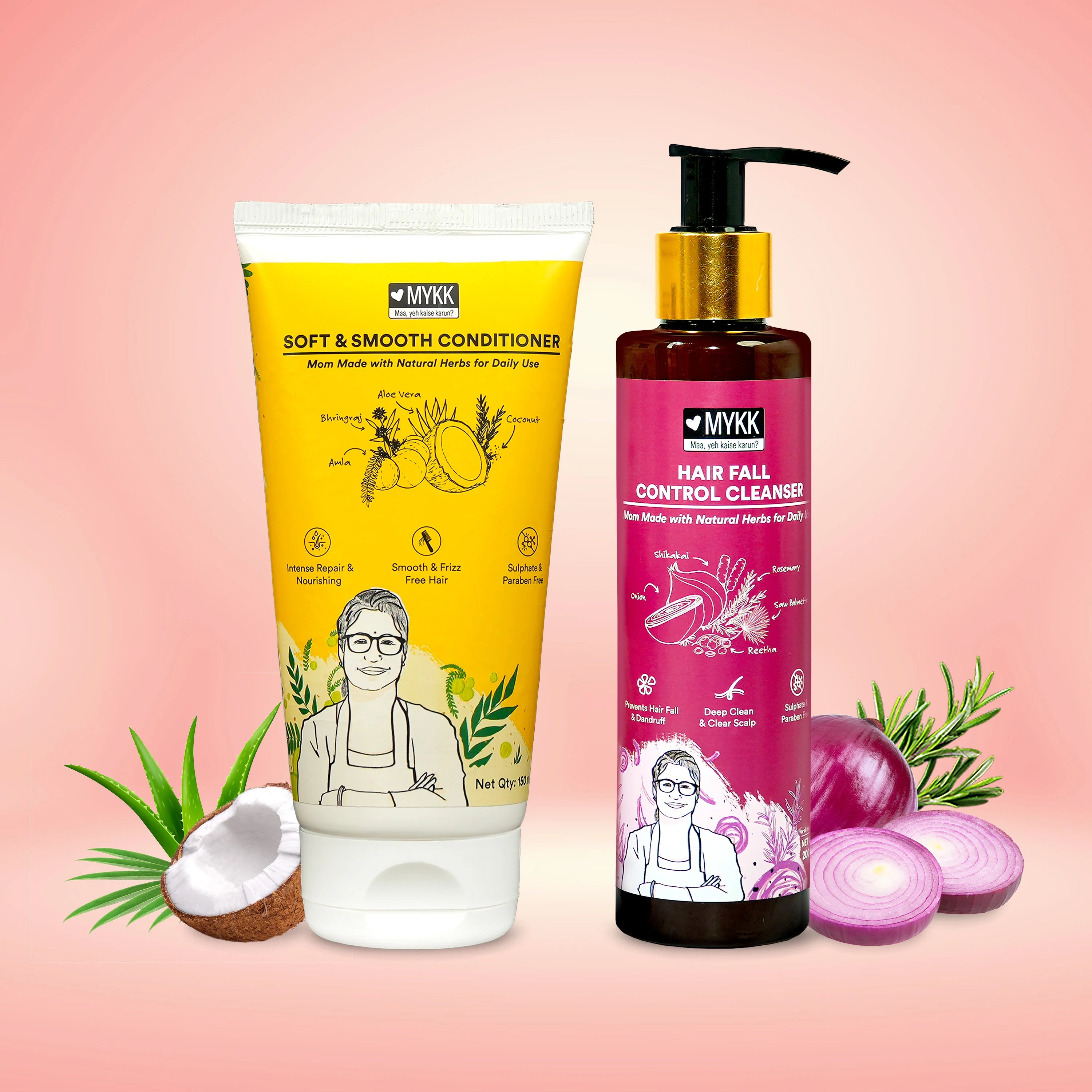 MYKK Hair Fall Control Cleanser Shampoo + Soft & Smooth Conditioner Combo Pack - Mykk Store