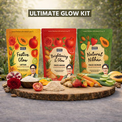 Ultimate Glow Kit | Brightening & Glow Face Mask + Festive Glow Ubtan + Natural Nikhar Face Scrub - Mykk Store