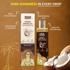 MYKK Shuddh Nariyal Oil 200ml & Hair Fall Control Cleanser Shampoo 200ml Combo | 100% Virgin Cold Pressed Coconut Oil for Skin & Hair with Anti-Hair Fall Shampoo