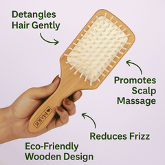 MYKK Wooden Paddle Hair Brush – Natural Detangling Brush with Massage Pins for Smooth & Healthy Hair