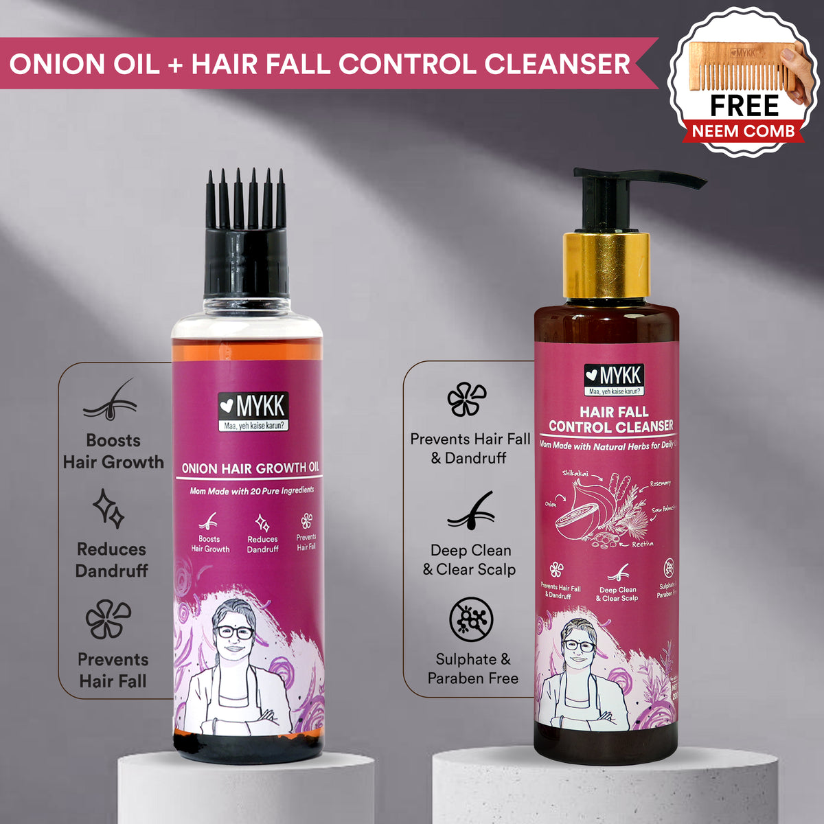 MYKK Onion Hair Growth Oil + Hair Fall Control Cleanser Shampoo