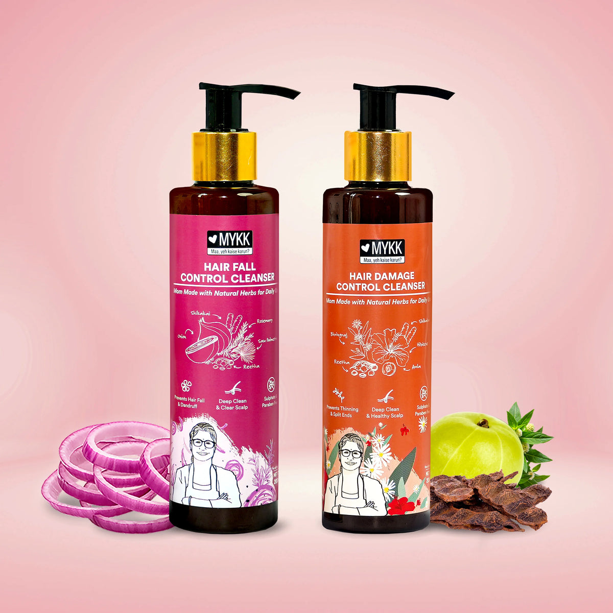 MYKK Hair Damage Control Cleanser Shampoo + Hair Fall Control Cleanser Shampoo Combo Pack - Mykk Store