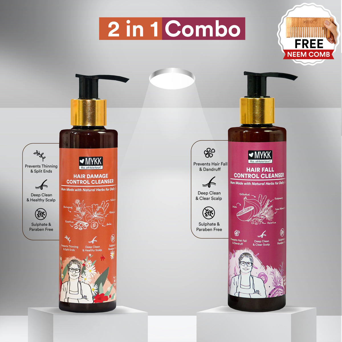 MYKK Hair Damage Control Cleanser Shampoo + Hair Fall Control Cleanser Shampoo Combo Pack