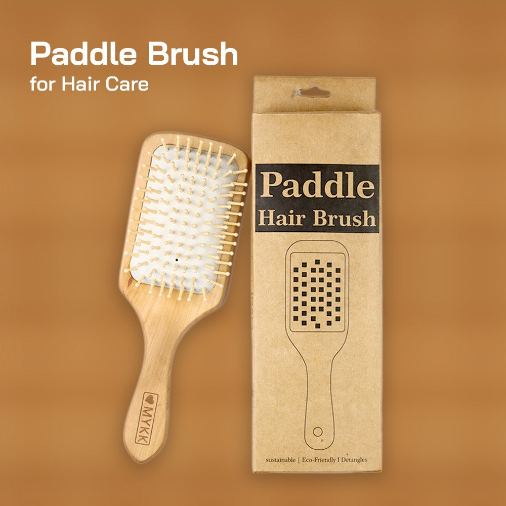 MYKK Wooden Paddle Hair Brush – Natural Detangling Brush with Massage Pins for Smooth & Healthy Hair