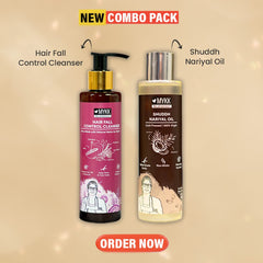 MYKK Shuddh Nariyal Oil 200ml & Hair Fall Control Cleanser Shampoo 200ml Combo | 100% Virgin Cold Pressed Coconut Oil for Skin & Hair with Anti-Hair Fall Shampoo