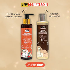 MYKK Shuddh Nariyal Oil 200ml & Hair Damage Control Cleanser Shampoo 200ml Combo | 100% Virgin Cold Pressed Coconut Oil for Skin, Hair & Massage with Damage Repair Shampoo