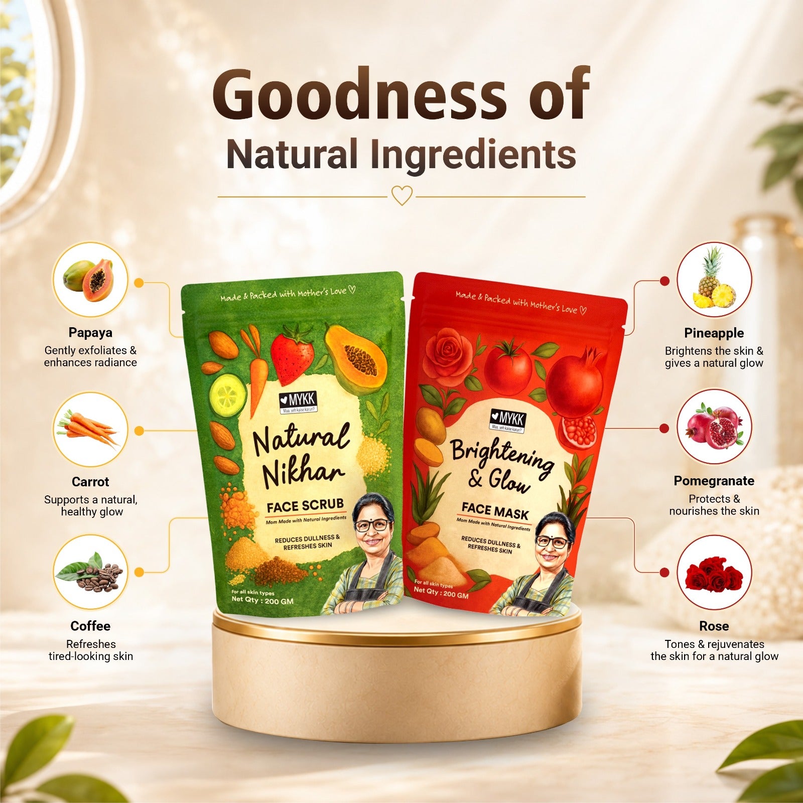 Brightening & Glow Face Mask & Natural Nikhar Face Scrub Combo - Mykk Store