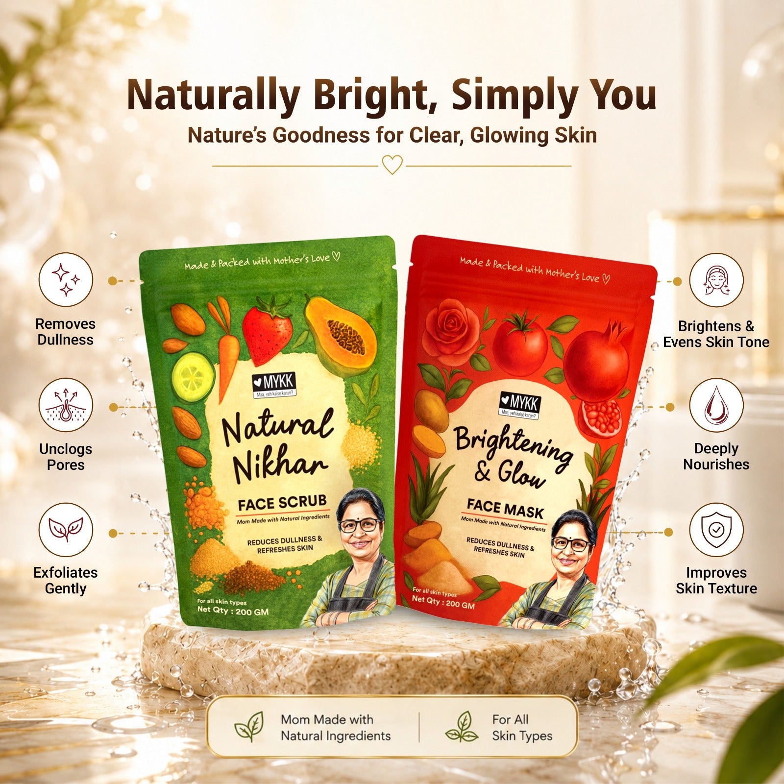 Brightening & Glow Face Mask & Natural Nikhar Face Scrub Combo - Mykk Store
