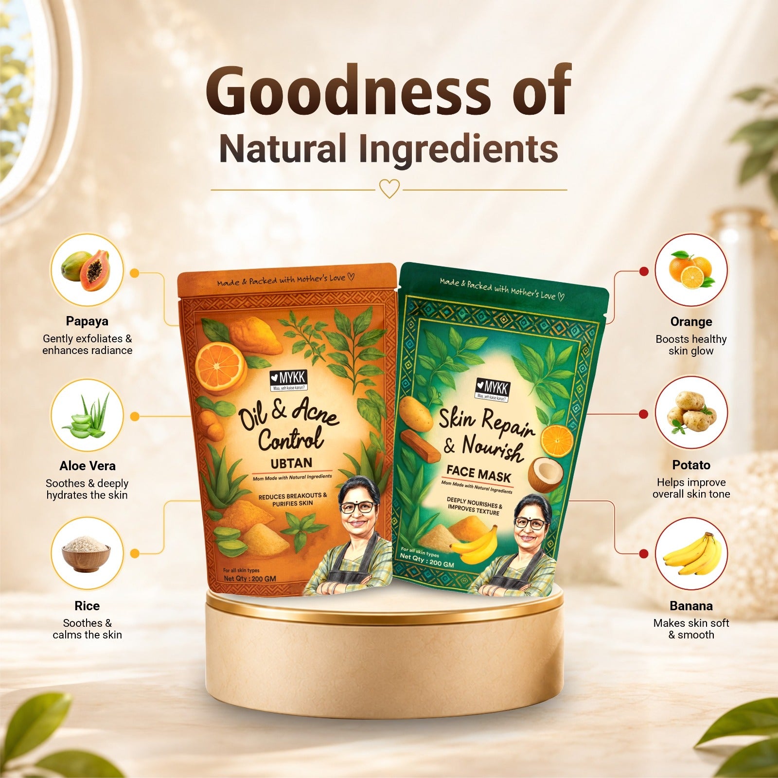 Oil & Acne Control Ubtan + Skin Repair & Nourish Face Mask Combo - Mykk Store