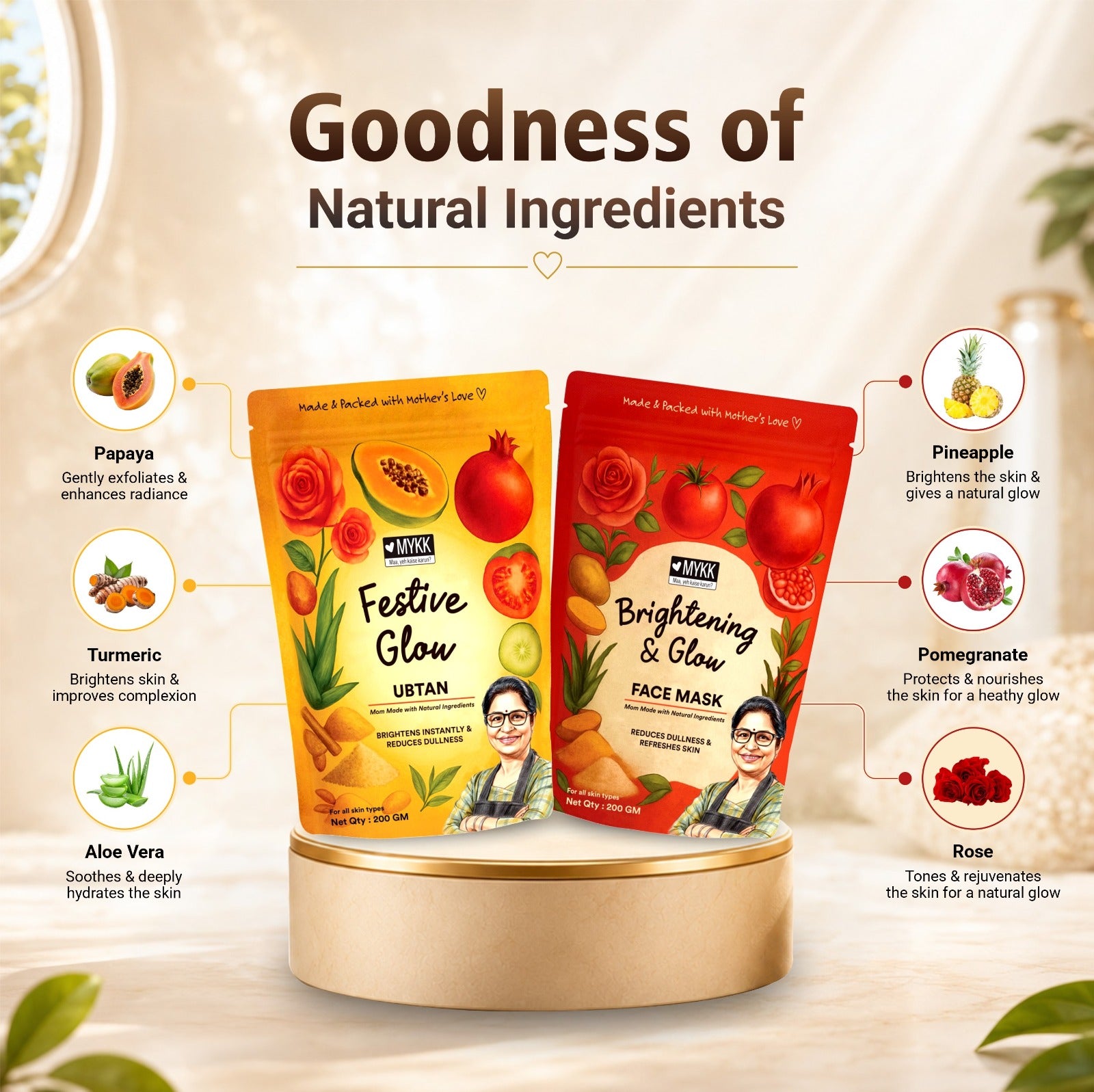Festive Glow Ubtan & Brightening & Glow Face Mask Combo - Mykk Store