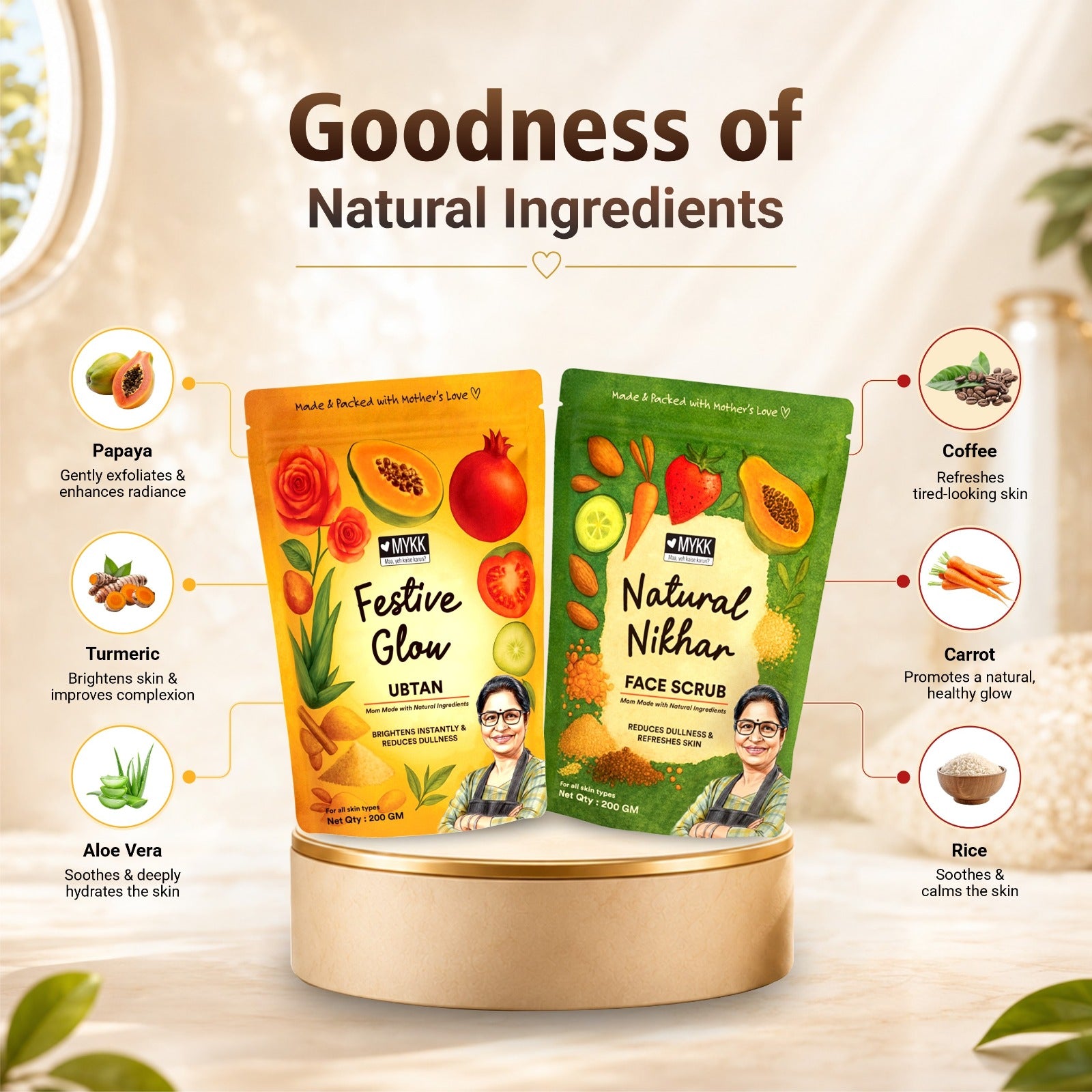 Festive Glow Ubtan & Natural Nikhar Face Scrub Combo - Mykk Store