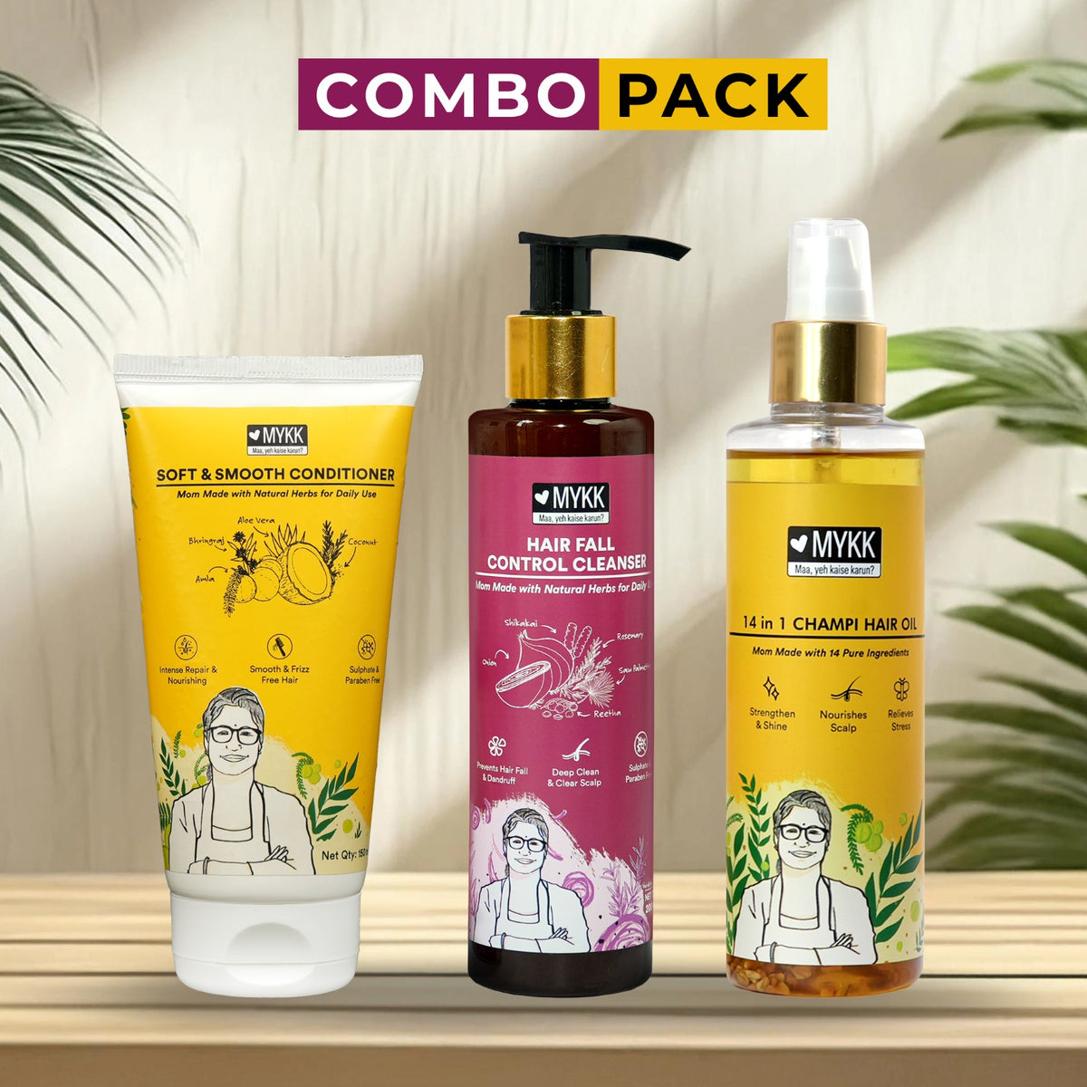 Soft & Smooth Conditioner + Hair Fall Control Cleanser Shampoo + 14 in 1 Champi Hair Oil Combo Pack