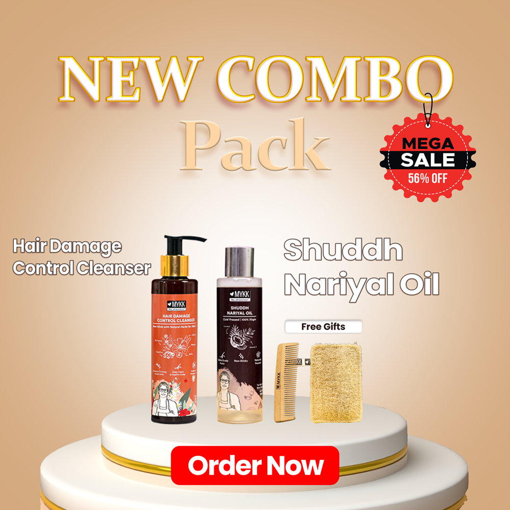 MYKK Shuddh Nariyal Oil 200ml & Hair Damage Control Cleanser Shampoo 200ml Combo | 100% Virgin Cold Pressed Coconut Oil for Skin, Hair & Massage with Damage Repair Shampoo