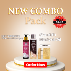 MYKK Shuddh Nariyal Oil 200ml & Hair Fall Control Cleanser Shampoo 200ml Combo | 100% Virgin Cold Pressed Coconut Oil for Skin & Hair with Anti-Hair Fall Shampoo